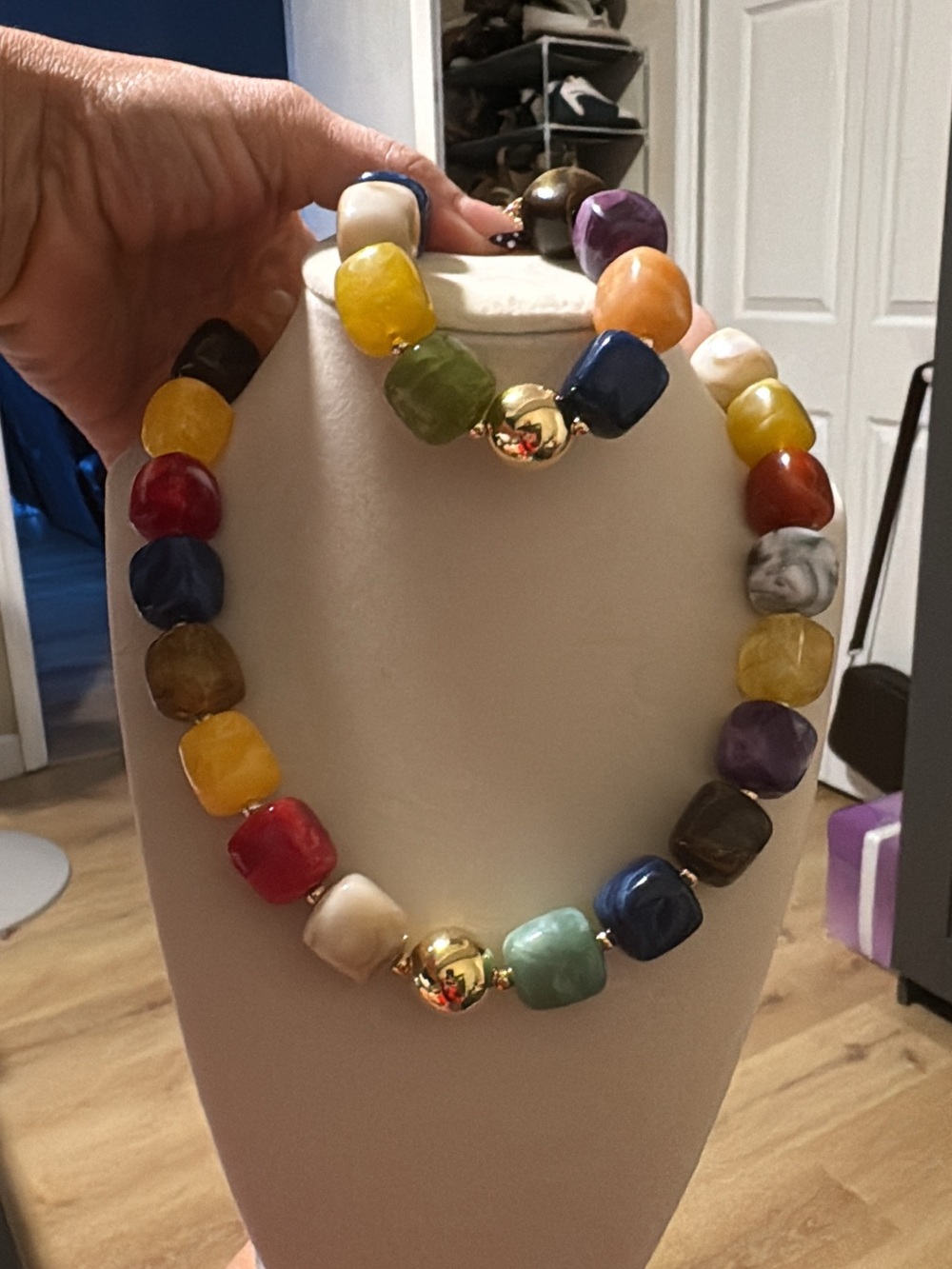 Multicolor Necklace & Bracelet Set with Gold Accents